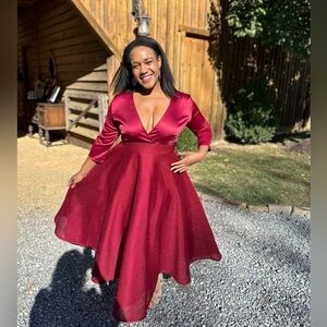 FKSP Burgundy Red Formal Gown A-line Maxi Circle Skirt Holiday Evening Dress